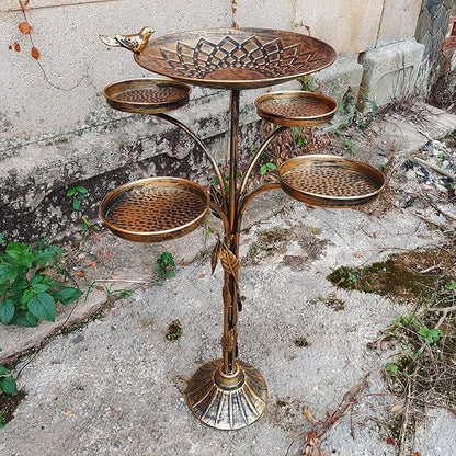 33.5 "H Metal Bird Bath for Outside with 4-Bird Feeder & Cast Iron Base, BirdBaths for Outdoors,Garden Patio Decor for Yard