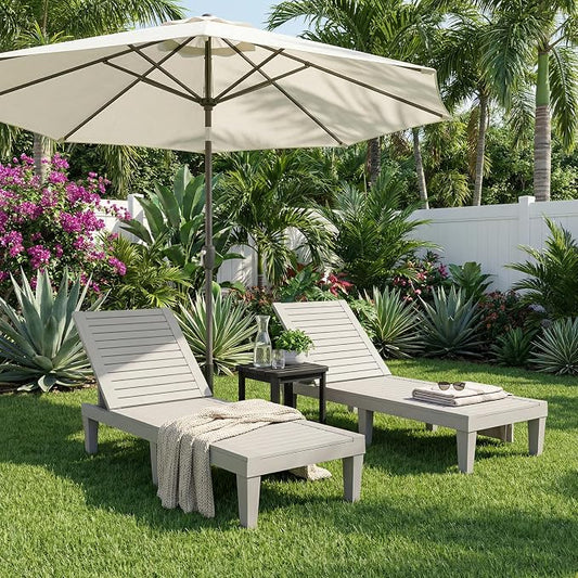 EFU Lounge Chair Outdoor,All-Weather UV-Resistant & Waterproof Patio Lounge Chairs,High-Impact PP 5 Position Adjustable Tanning Chair,Heavy Duty Pool Lounge Chairs Great for Pool & Yard,Coffee