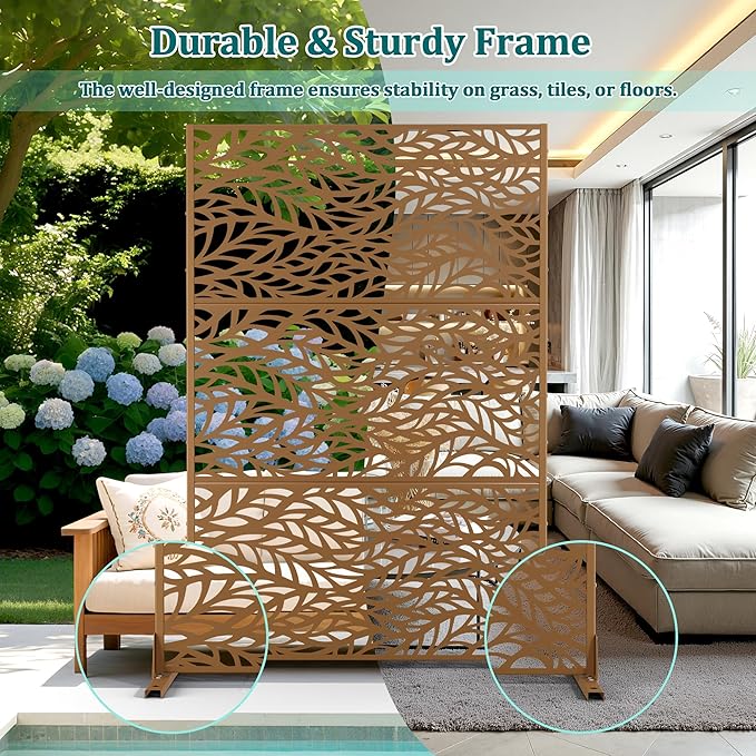 Metal Privacy Screen Outdoor Privacy Screen, Freestanding Fence Panel for Outside, 72''H×47''W, Decorative Screen Panel for Backyard/Patio/Deck