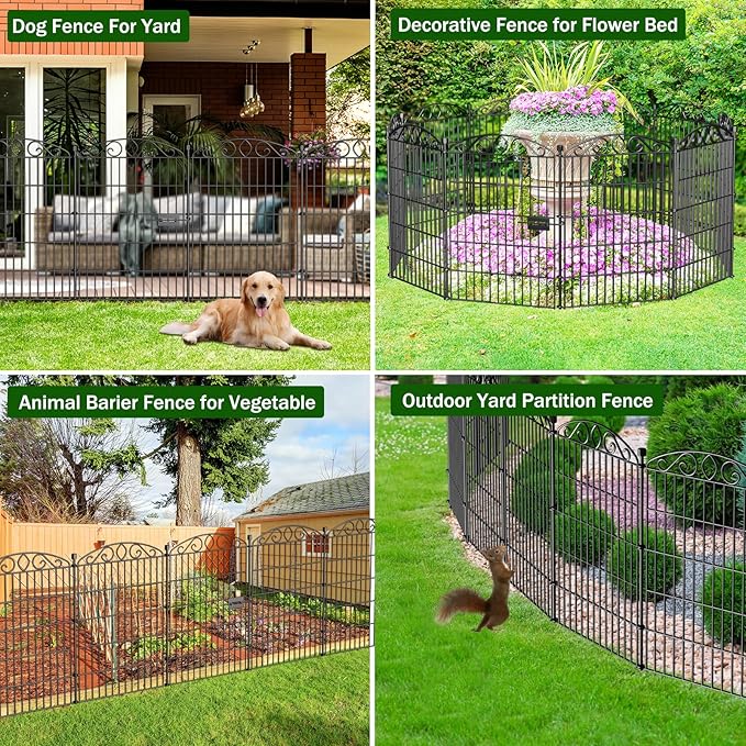 No Dig Decorative Garden Fence 6 Panel with Gate - 36in H x 12.1 ft L, Tall Animal Barrier for Dogs Rabbits, Rustproof Metal Wire Panels for Yard, Patio, and Outdoor Border Use