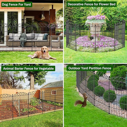 No Dig Decorative Garden Fence 6 Panel with Gate - 36in H x 12.1 ft L, Tall Animal Barrier for Dogs Rabbits, Rustproof Metal Wire Panels for Yard, Patio, and Outdoor Border Use