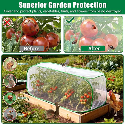 2PCS Garden Netting Covers for Raised Beds, 3.9 X 2FT Garden Raised Bed Cover with 10 Stakes, Plant Netting for Garden Protection, Insect Bird Pest Barrier for Vegetables Fruits Flowers Crops