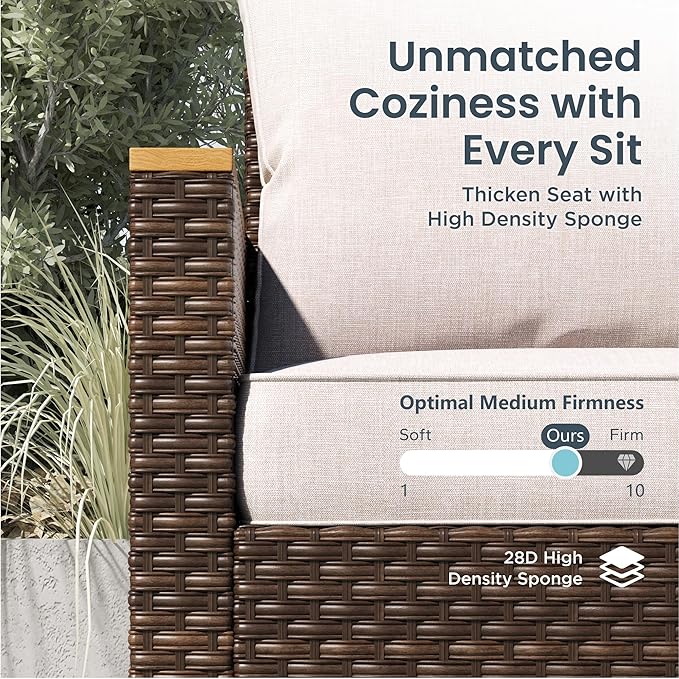 PHI VILLA 9-Piece Wicker Patio Furniture Set, Outdoor Half-Moon Curved Sectional Sofa with Thick Beige Cushions, 2 Ottomans, 2 Single Seats, Large Conversation Seating for Garden or Backyard