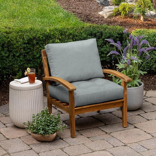 Arden Outdoor Plush Modern Tufted Blowfill Deep Seat Set, 24 x 24, Water Repellent, Fade Resistant, Deep Seat Bottom and Back Cushion for Chair and Sofa, Stone Grey Leala