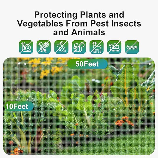 Garden Netting Pest Barrier: 10'x50' Fine Bug Netting for Garden Protection Row Cover Raised Bed Screen Mesh Greenhouse Mosquito Net, Protecting Tree Plants Vegetable Flowers Fruits