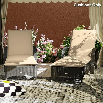 Outsunny Outdoor Lounge Chair Cushion Set of 2, UPF50+ 200gsm Fabric and 25D High-Density Foam, Foldable Patio Chaise Lounge Cushion Set, Fade Resistant for Lawn Pool, 76" x 23", Beige