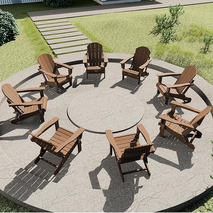 SERWALL Adirondack Chair Set of 8 for Patio Garden Outdoors Fire Pit- Brown