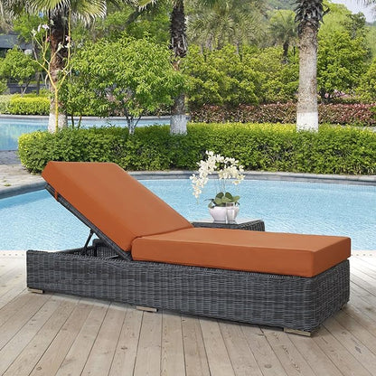Modway Summon Wicker Rattan Aluminum Outdoor Patio Poolside Chaise Lounge Chair with Sunbrella® Fabric Cushions in Canvas Tuscan
