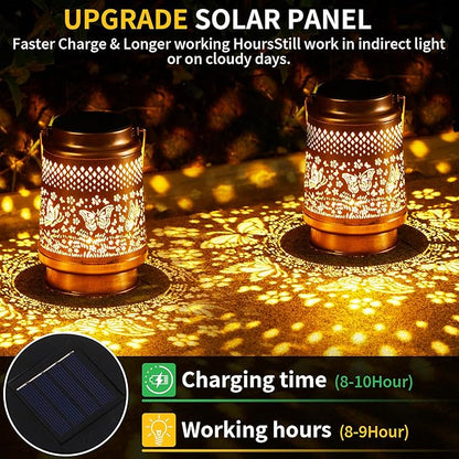 2 Pack Solar Lanterns Outdoor Waterproof, Hanging Metal Butterfly Decorative Lights for Garden Patio Yard Porch Pathway, Solar Powered Outdoor Lantern Gifts for Women Mom Grandma