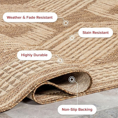 Nuloom Ranya Light Brown/Ivory, 2' x 8', Tribal Geometric, Soft and Cozy, High Traffic, Stain Resistant, Easy Clean, Durable Runner for Indoor/Outdoor Patio, Deck, Porch, Garden, Courtyard