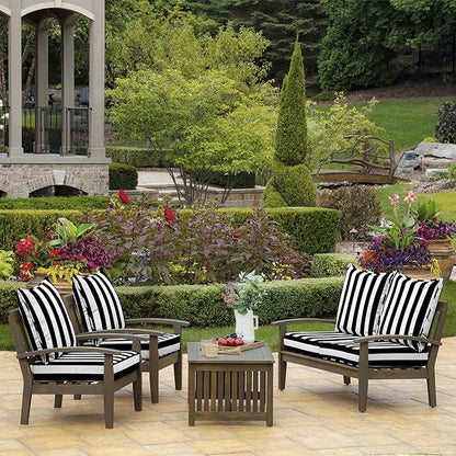 Arden Outdoor Deep Seat Cushion Set (4-Pack), 22 in x 24 in, Weather-Proof, Rain-Proof, Fade Resistant Patio Cushion for Chair, Sofa, and Couch Black Cabana Stripe