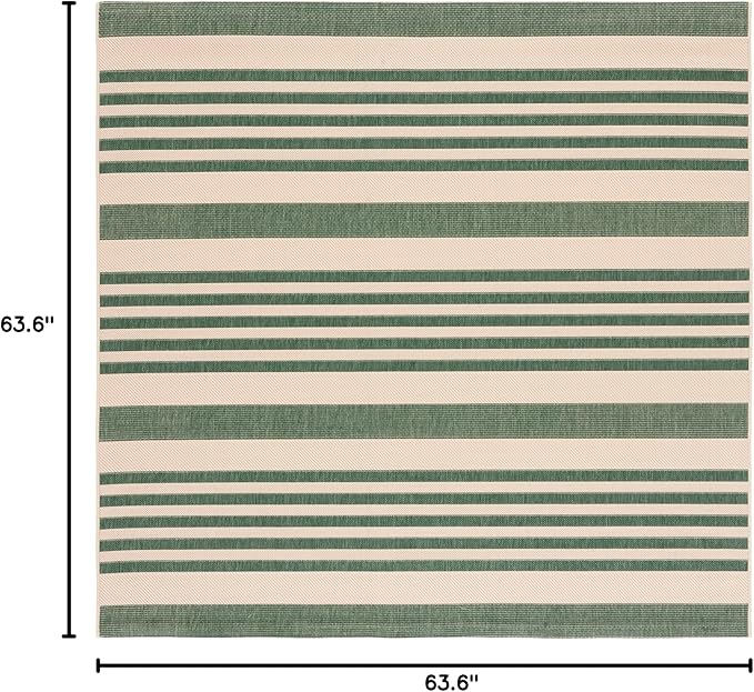 SAFAVIEH Washable Rug Outdoor Courtyard Collection - 5'3" Square, Beige & Dark Green, Non-Shedding & Easy Cleaning, Ideal for Patio, Backyard, Mudroom (CY6062-322)