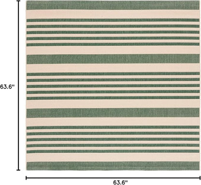 SAFAVIEH Washable Rug Outdoor Courtyard Collection - 5'3" Square, Beige & Dark Green, Non-Shedding & Easy Cleaning, Ideal for Patio, Backyard, Mudroom (CY6062-322)