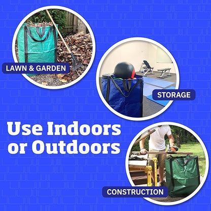 DURASACK Heavy Duty Home and Yard Waste Bag 48-Gallon Woven Polypropylene, Reusable Lawn and Leaf Garden Bag with Reinforced Carry Handles, Pop-Up Self-Standing Garbage Can, Blue (Pack of 2)
