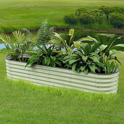 8 X 2 X 1.4 Ft Galvanized Raised Garden Bed,Sturdy and Easy to Assemble Oval Raised Planter Beds Outdoor for Vegetables, Gardening, Flowers, Fruits（Light Green）
