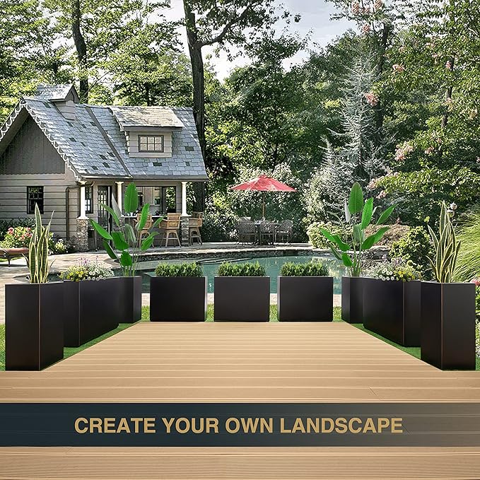Wallowa Metallic Heavy Tall Outdoor/Indoor Planter Box 14Lx14Wx30H Inches Rectangular Large Flowerpot, Tall Metal Planter Box for Front Porch ‎25 Pounds, No Assembly Required, Black, 1 Pack