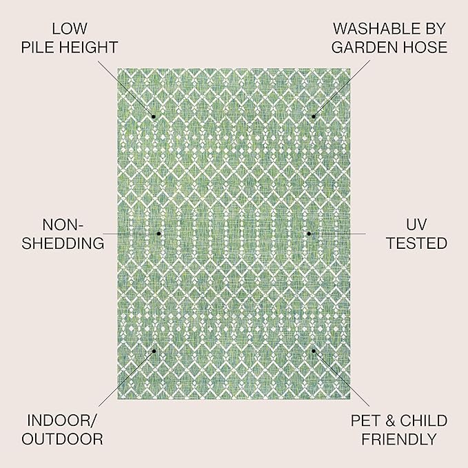 JONATHAN Y Moroccan Geometric Indoor Outdoor Area Rug 4X6 Green/Cream, Ourika Textured Weave for Backyard, Patio, Porch, Easy-Cleaning, High Traffic, Pet-Friendly, Non-Shedding (SMB108L-4)