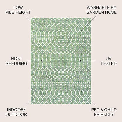 JONATHAN Y Moroccan Geometric Indoor Outdoor Area Rug 4X6 Green/Cream, Ourika Textured Weave for Backyard, Patio, Porch, Easy-Cleaning, High Traffic, Pet-Friendly, Non-Shedding (SMB108L-4)