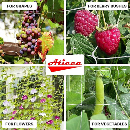 ATICCA Trellis Netting 5 x 350 ft Heavy Duty Polyester Plant Support Netting White - 6 Inch Garden Rope Trellis on Roll - Mesh Twine for Growing Vine Climbing Plants, Flowers, Peas, and Tomatoes
