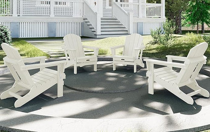 SERWALL Folding Adirondack Chair Set of 4 for Patio Garden Outdoors Fire Pit Chairs-White