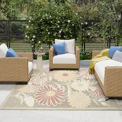 Nourison Aloha Sage Rose 9' x 12' Area Rug - Easy Clean, Non Shedding, Bed Room, Living Room, Dining Room, Kitchen (9' x 12')