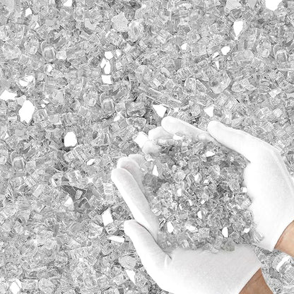 Skyflame 10-Pound Fire Glass for Fireplace Fire Pit and Landscaping, Platinum Reflective, 1/4-Inch