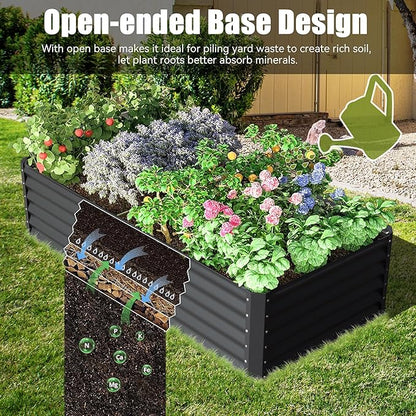 Domi 6×3×1.5 ft Galvanized Raised Garden Bed, Outdoor Planter Garden Boxes Large Metal Planter Box for Gardening Vegetables Fruits Flowers, Grey