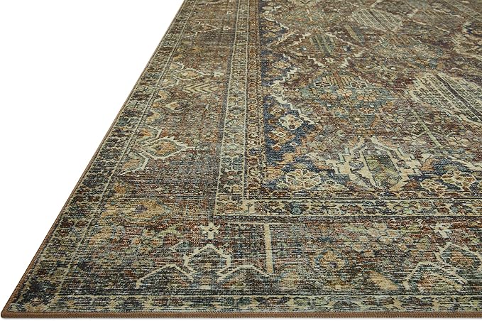 Loloi Magnolia Home by Joanna Gaines Banks Collection BAN-05 Spice/Blue 2'-6" x 7'-6", .13" Pile Height, Machine Washable, Runner Rug