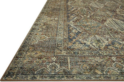 Loloi Magnolia Home by Joanna Gaines Banks Collection BAN-05 Spice/Blue 2'-6" x 7'-6", .13" Pile Height, Machine Washable, Runner Rug