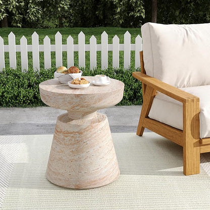 Christopher Knight Home Jaym 20.5" H Indoor Outdoor Accent Side Table, Patio Decorative End Table, Round Top Lightweight Concrete Garden Stool for Patio Balcony & Garden Decor, Travertine