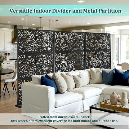 Metal Privacy Screen Outdoor Privacy Screen, Freestanding Fence Panel for Outside, 72''H×47''W, Decorative Screen Panel for Backyard/Patio/Deck