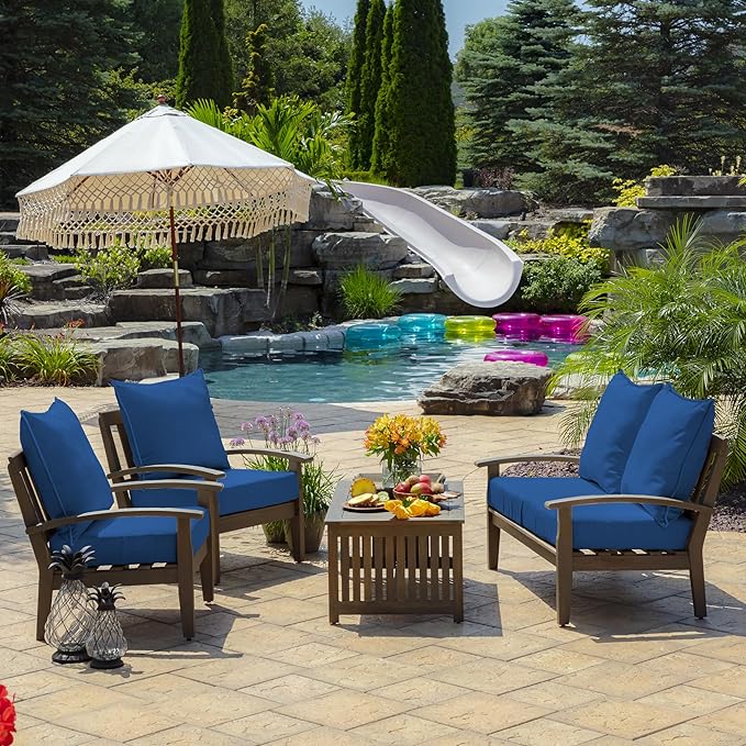 Arden Outdoor Deep Seat Cushion Set (4-Pack), 24 in x 24 in, Weather-Proof, Rain-Proof, Fade Resistant Patio Cushion for Chair, Sofa, and Couch Cobalt Blue Texture