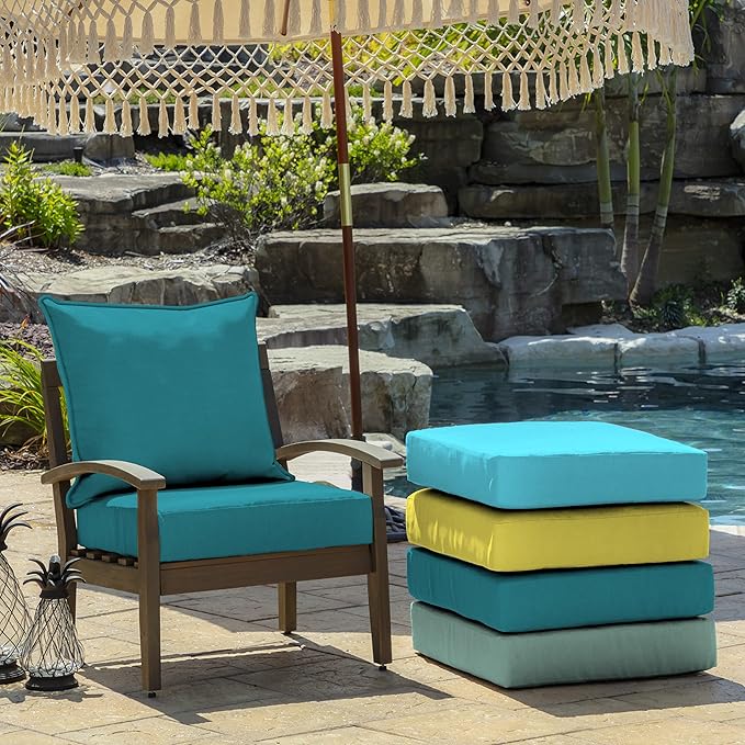 Arden Outdoor Deep Seat Cushion Set (2-Pack), 24 in x 24 in, Weather-Proof, Rain-Proof, Fade Resistant Patio Cushion for Chair, Sofa, and Couch Lake Blue Leala