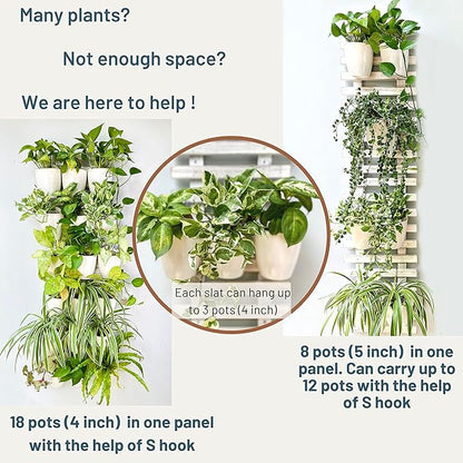 ShopLaLa Wooden Wall Hanging Planter - 2 Pack Wall Plants Holder for Flower Pot Indoor Outdoor Large Rustic White Wood Vertical Herb Garden System Boho Countryside Theme Decor 47.2" (120cm)