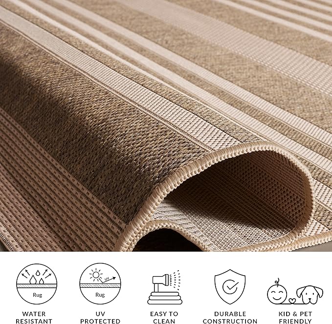 SAFAVIEH Washable Rug Outdoor Courtyard Collection - 2'3" x 22' Runner, Brown & Bone, Non-Shedding & Easy Cleaning, Ideal for Patio, Entryway, Mudroom, Hallway, Kitchen (CY6062-242)