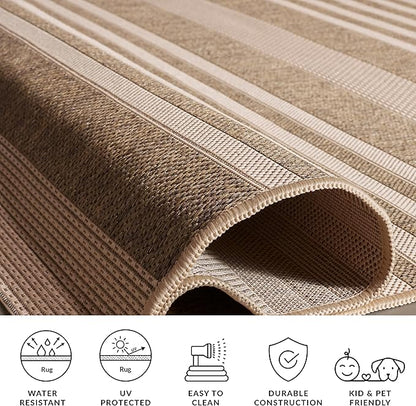 SAFAVIEH Washable Rug Outdoor Courtyard Collection - 2'3" x 22' Runner, Brown & Bone, Non-Shedding & Easy Cleaning, Ideal for Patio, Entryway, Mudroom, Hallway, Kitchen (CY6062-242)