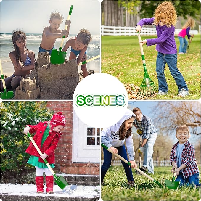 Duckura Kids Gardening Tools Set - 10pcs Wheelbarrow Set for Kids with Shovel, Rake, Leaf Rake, Summer Outdoor Yard Digging Weed Toys, Easter Birthday Gifts for Boys Girls Age 2 3+ Years(Green)