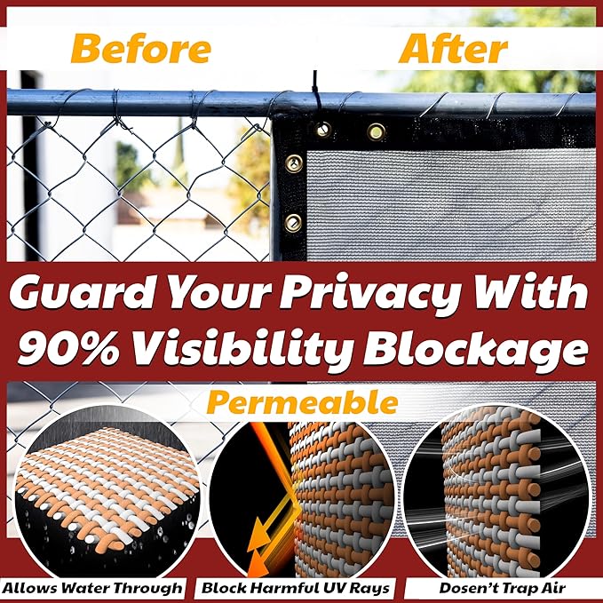 Amgo Custom Made 3' x 112' Grey Balcony Privacy Screen, Apartment Porch Railing Patio Fence Windscreen Fabric Cloth, Heavy Duty, Commercial and Residential, 90% Blockage (We Customize)
