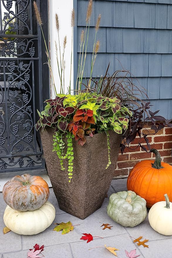 The HC Companies Tahoe Tall Square Planter - Weather-Resistant Indoor & Outdoor Plant Pot - Premium Decorative Planter Made from Crushed Stone Resin (23”H, Falcon Brown, Pack of 1)