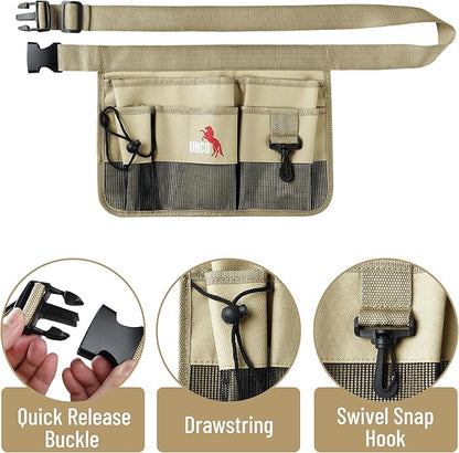 UNCO- Adjustable Gardening Belt, Khaki, 7 Pockets, Wear, Cut and Water Resistant, Garden Tool Belt Pouch, Waist Apron with Pockets