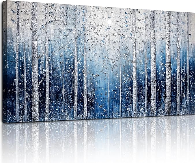 SERIMINO Birch Tree Landscape Wall Art, Abstract Forest Large Artwork for Walls, Modern Blue Aesthetic Canvas Prints, Nature Plant Trunk Wall Decor Living Room Bedroom Bathroom Kitchen 20"X40"