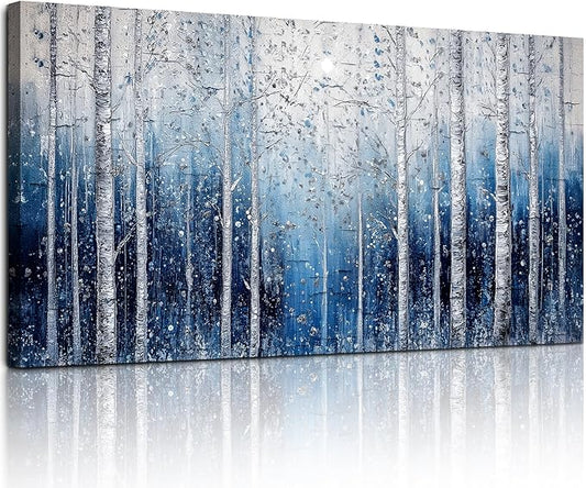 SERIMINO Birch Tree Landscape Wall Art, Abstract Forest Large Artwork for Walls, Modern Blue Aesthetic Canvas Prints, Nature Plant Trunk Wall Decor Living Room Bedroom Bathroom Kitchen 24"X48"