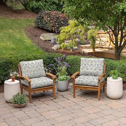 ARDEN Outdoor Plush Modern Tufted Blowfill Deep Seat Set, 24 in x 24 in, Weather-Proof, Rain-Proof, Fade Resistant Patio Cushion, Ultra Cozy 24 x 24, Neutral Aurora Damask