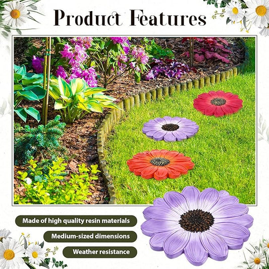 Cinnvoice 3 Pack Garden Stepping Stone Outdoor, Decorative Dimensional Resin Stepping Stones for Patio Pathway Landscaping Walkway Sculpture Yard Backyard Lawn(Daisy,10 Inches)