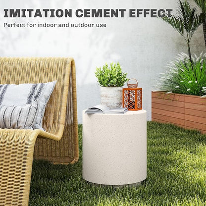 HOMCOM Round Side Table, Lightweight Accent Table with Concrete Finish, End Table with 4 Adjustable Feet for Indoor, Outdoor, Light Yellow