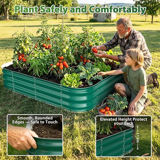 Galvanized Raised Garden Bed, 4x4 ft Heavy Duty Metal Planter Box for Vegetables, Flowers & Herbs, 12" Raised Outdoor Modular Gardening Bed, Above Ground Growing Container, Easy Assembly, Green