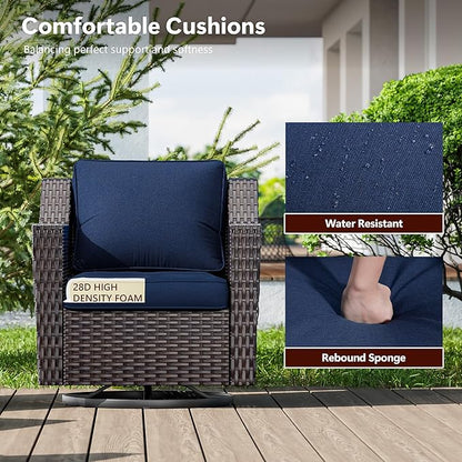 4 Pieces Wicker Patio Furniture, Luxury Outdoor Furniture with 2 Patio Swivel Chai and 2 Patio Ottoman, Wide Armrest, Thickened Cushions, Ideal for Deck, Porch Use
