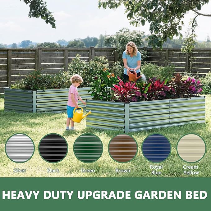 FOOWIN 4pcs 8x4x2ft Galvanized Raised Garden Bed, Planter Raised Garden Boxes Outdoor, Large Metal Raised Beds for Gardening, Garden Bed for Vegetables, Flowers, Herb,478 Gallon Capacity, Silver