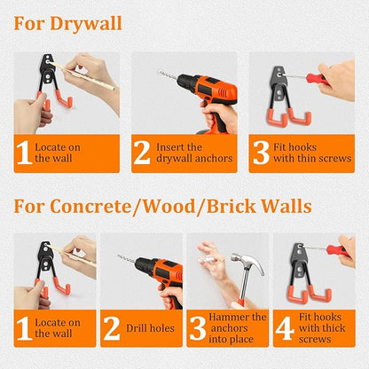 Housolution Steel Garage Hooks - 30Pack Anti-Slip Coating, Heavy Duty Wall Mount Hooks for Bikes, Garden Tools, Ladders, Hose, Bulk Items Ropes, Garage Tool Organizer with Extension Cord Wrap, Orange