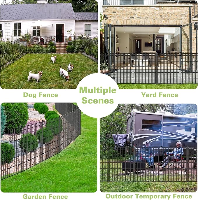 8 Panels No Dig Garden Fence Animal Barrier, 48in(H) × 21ft(L) Decorative Metal Outdoor Dog Fence, Rustproof Pet Fencing for Yard, Patio, Flower Bed -Temporary Fencing| Easy to Install
